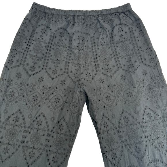 Abercrombie & Fitch Textured Cutwork Cotton Wide Leg Pull-On Pants Black Size XL - Picture 8 of 10